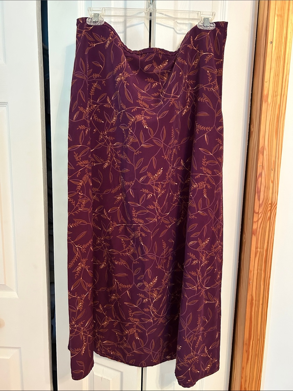 Kathie Lee Collection Plum Maxi Skirt with Gold Leaf Print